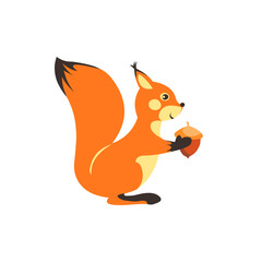 Squirrel with nut on white background.