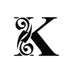 letter K capital.  Black flower alphabet.  Beautiful letters 