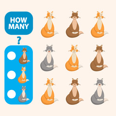 Count how many cats is educational game. Maths task development of logical thinking of children. Counting cat games  for preschool kids. Flat illustration animal cartoon character vector.