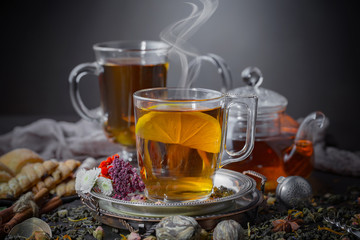 Tea in a cup on an old background