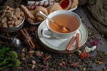 Tea in a cup on an old background