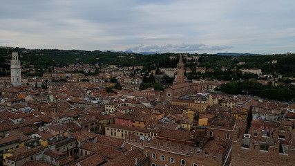 Fototapeta na wymiar Verona, ITALY - April 27, 2019: Verona panoramic view from Torre dei Lamberti. Verona, Veneto, Italy.