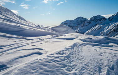Naklejka na ściany i meble Riale, a typical Val Formazza village with snow.