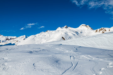 Riale, a typical Val Formazza village with snow.