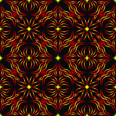 Seamless endless repeating ornament of red, orange, yellow and brown shades