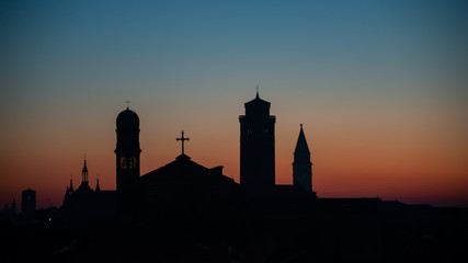 Breathtaking Silhouette of Skyline of Venice at Daybreak in Winter