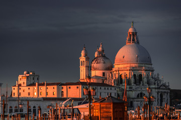 Breathtaking view on the Basilica Di Santa Maria della Salute in Venice in winter Morning light