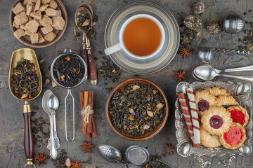 Tea in a cup on an old background