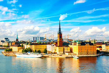 Naklejka premium Beautiful panoramic view of Stockholm Old town Gamla Stan. Summer sunny day in Stockholm, Sweden.
