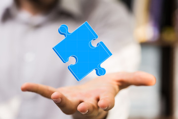 puzzle hand solution concept business.