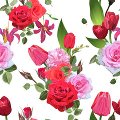 Seamless floral pattern with roses, watercolor. Vector illustration.