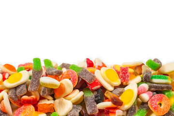 Assorted gummy candies. Top view. Jelly  sweets.