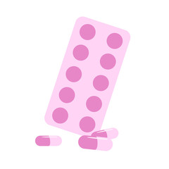 Medical pills pills blister pack. Painkillers flat design icon. Flat vector illustration. Isolated on white background.