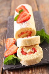 pastry roll with cream and strawberry