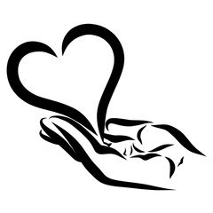 hand giving a heart, black pattern on a white background