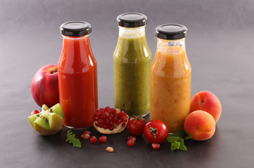 assorted of fruit juice, grapefruit, pineapple, banana, pomegranate