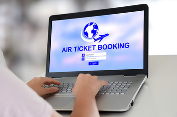Air ticket booking concept on a laptop