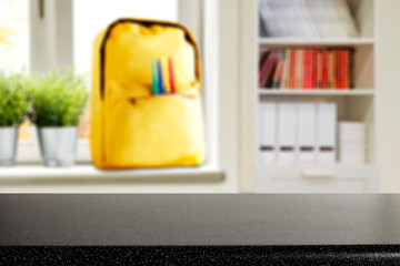 Desk of free space and spring window background. 