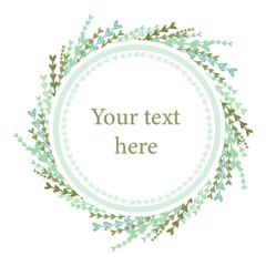 round banner with space for text. different flowers and herbs hand drawn banner