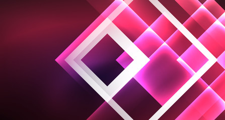 Fototapeta premium Neon shiny color squares on black, modern template