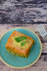 Vegan green lentil sweet potato Shepherd's pie garnish with nutritional yeast and parsley 