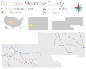 Large and detailed map of Montrose county in Colorado, USA.