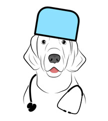 dog in the form of a doctor. animal treatment. logo of the veterinary clinic. vector illustration.