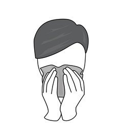 man caught a cold. Icon man sneezes. man covers his face with a scarf. vector illustration.