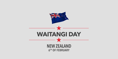 New Zealand waitangi day greeting card, banner, vector illustration