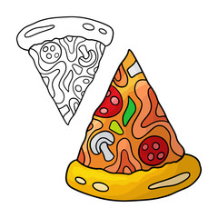 Cartoon doodle pizza. Design element. Vector illustration isolated on a white background.