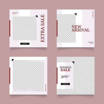 editable social media post for fashion banner. red pink color square frame. advertisement layout vector illustration