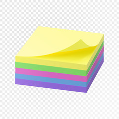 Realistic block of multi-colored note paper. with shadow and curled corner mockup. Vector realism sticky notes paper sheets templates, reminders.