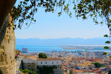 Obraz premium Cagliari, ITALY - July 12, 2019: cityscape and sea of Cagliari, Sardinia, Italy.