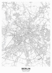 Berlin city map poster. Detailed map of Berlin (Germany). Transport system of the city. Includes properly grouped map features (water objects, railroads, roads etc). - 314455070