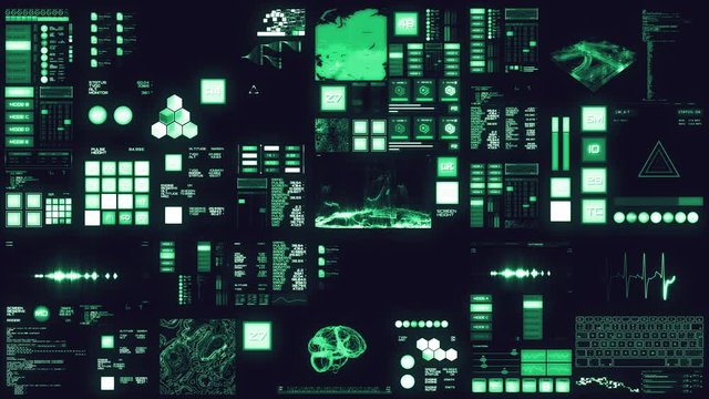 cold blue Futuristic interface/Digital screen.Detailed abstract background with blinking and switching indicators and statuses showing work of command center, processing big data, machine deep learnin