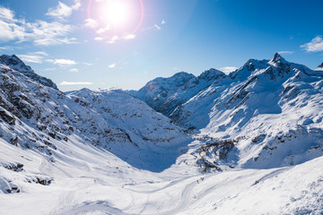 Riale, a typical Val Formazza village with snow.