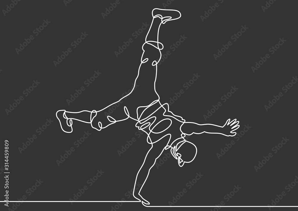 Poster break dancer-continuous one line drawing.