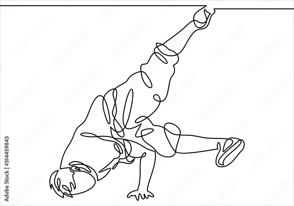 Poster break dancer-continuous one line drawing.