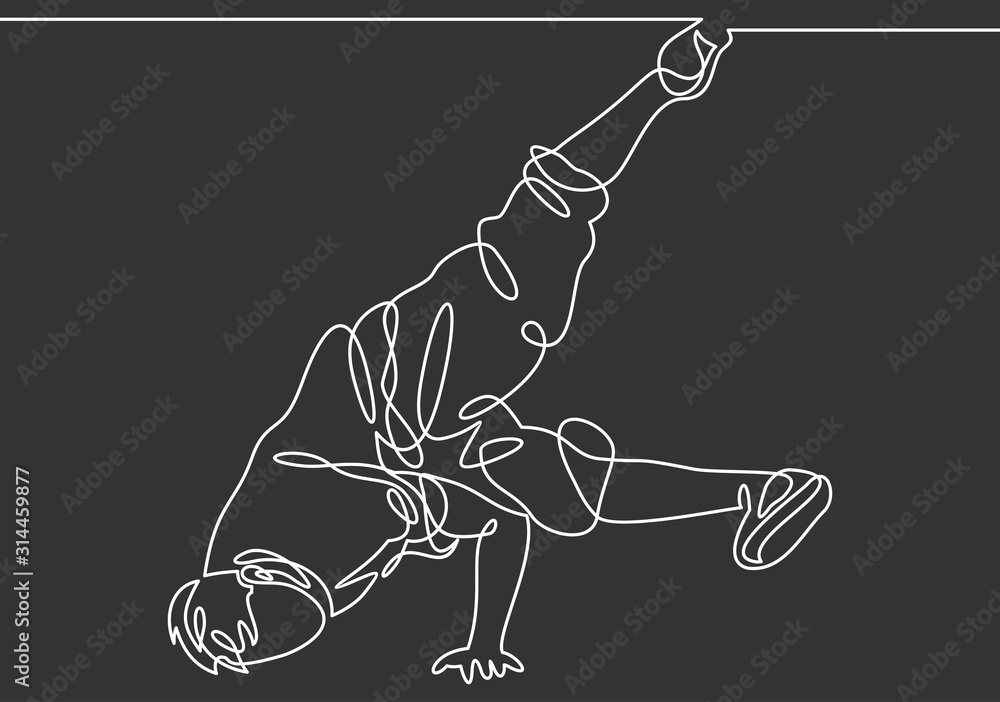 Poster break dancer-continuous one line drawing.