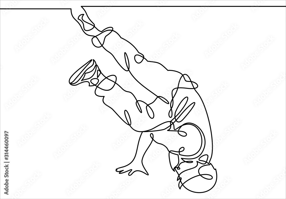 Poster break dancer-continuous one line drawing.