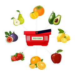 Fresh healthy fruits and berries vector illustration