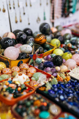 Colorful  semiprecious stones in Indian shop