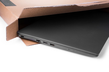 Modern slim lightweight laptop in a box