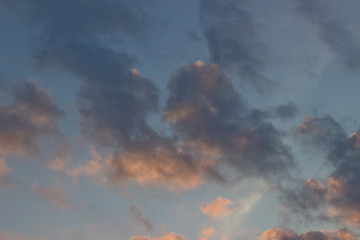 dark thunderclouds lit by the setting sun