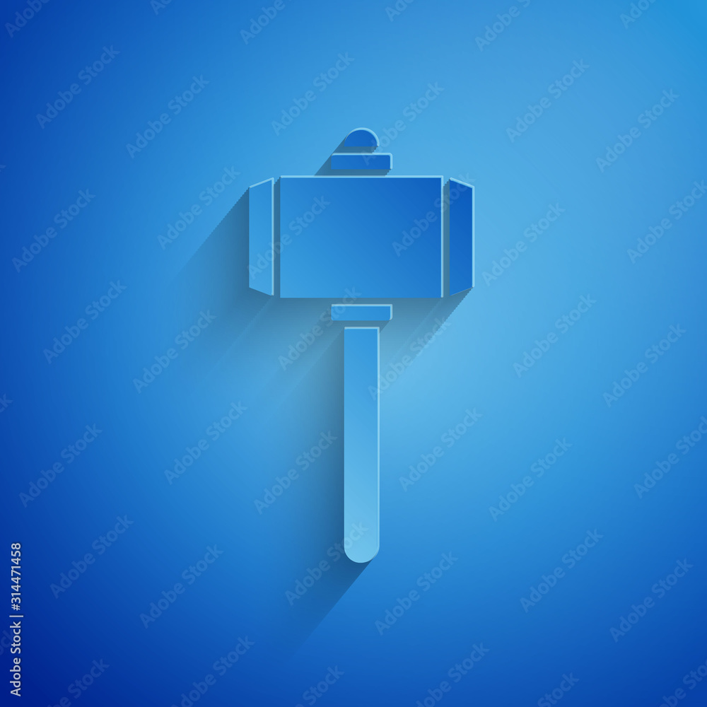 Wall mural paper cut battle hammer icon isolated on blue background. paper art style. vector illustration