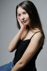 Portrait of beautiful female face with natural skin