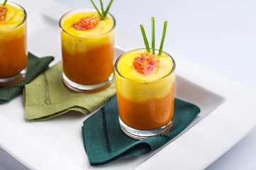 Dessert in short glasses.