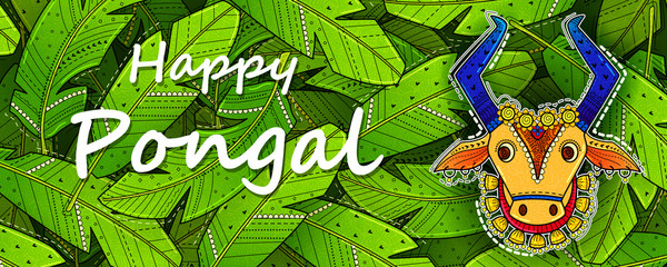 Happy Pongal religious festival of South India celebration background.