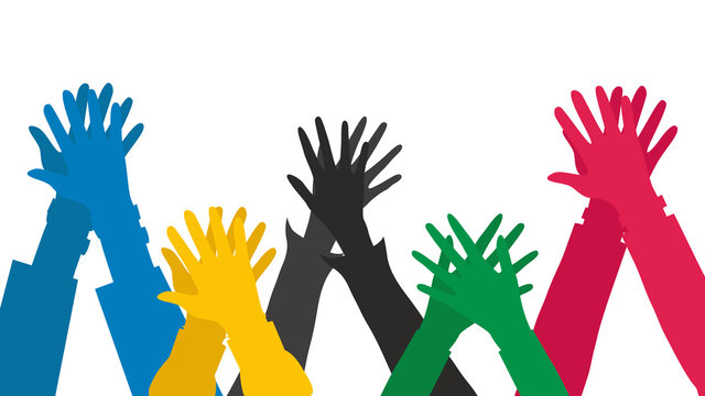 Illustration of Hands Going for a High Five as a Group or Team. Flat style. Vector illustration