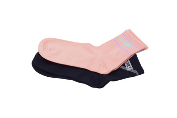 Socks are black and pink.